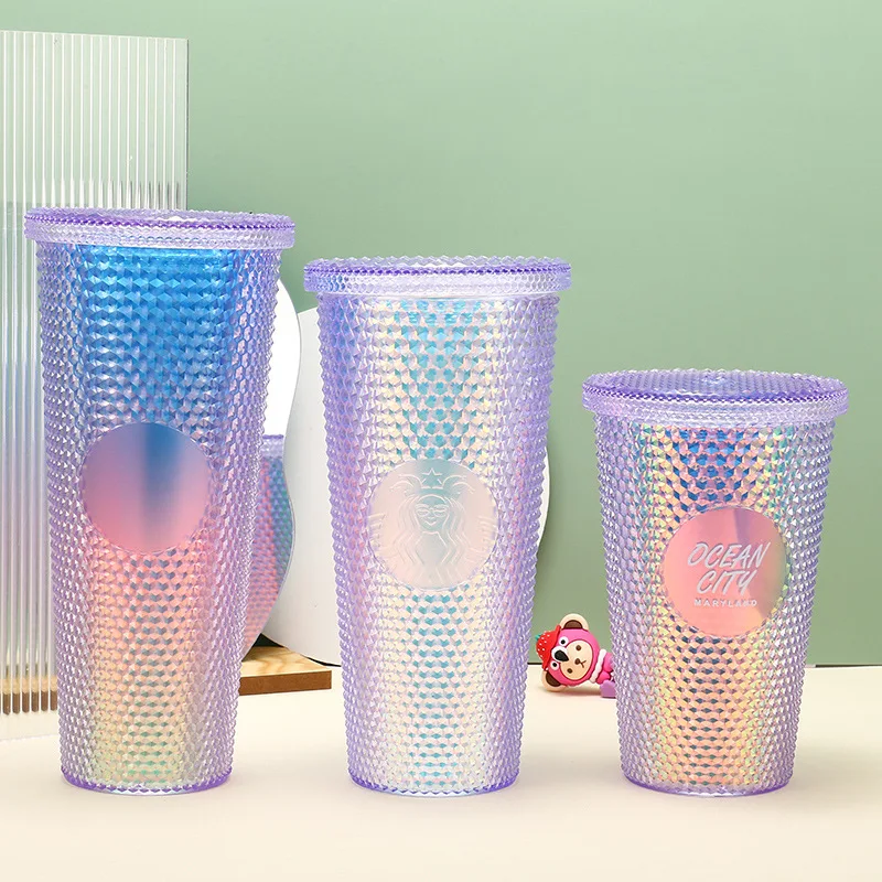 Eco Friendly Clastic cups with lids diamond durian cup with lid and straw double wall plastic cup