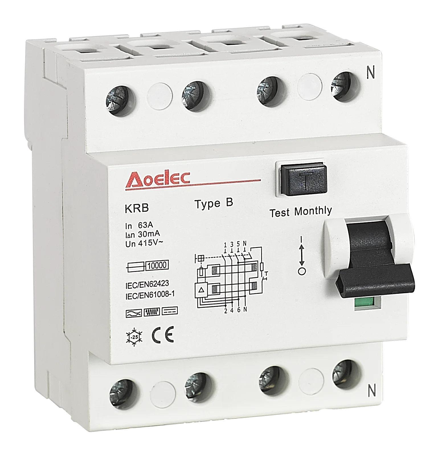 Aoelec ประเภท B rccb ตวกระจายกระแสไฟฟาทเหลอสำหรบเครองชารจ EV