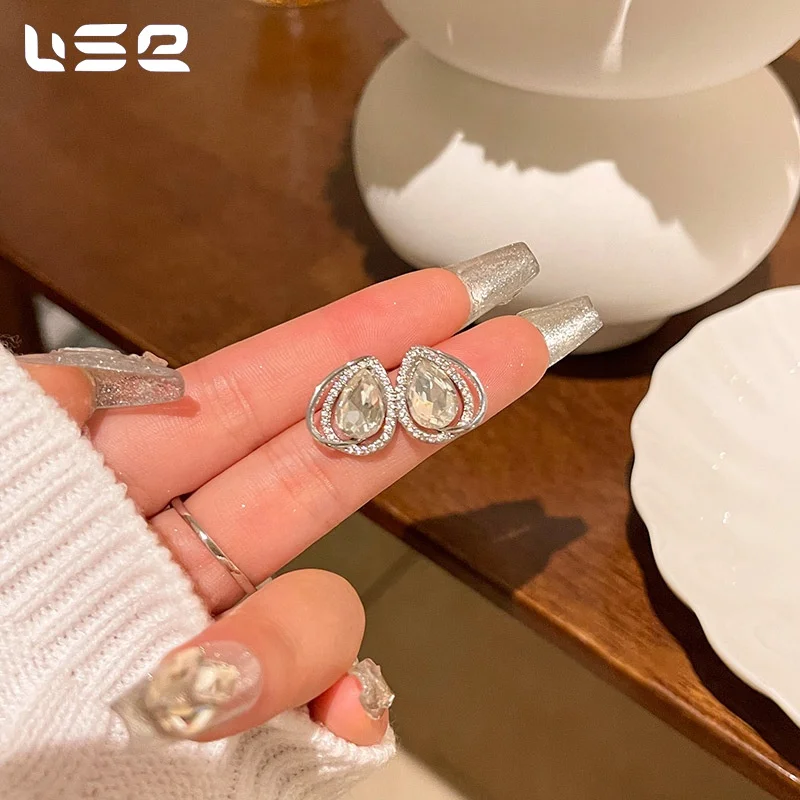 S925 sterling silver luxury niche temperament zircon drop shape earrings jewelry for women