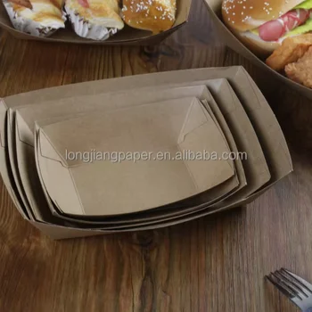 Wholesale Disposable Kraft Food Paper Boat Takeout Sushi Picnic Tray Catering Boat Tray Kraft Fast Food Snack Paper Boat Tray