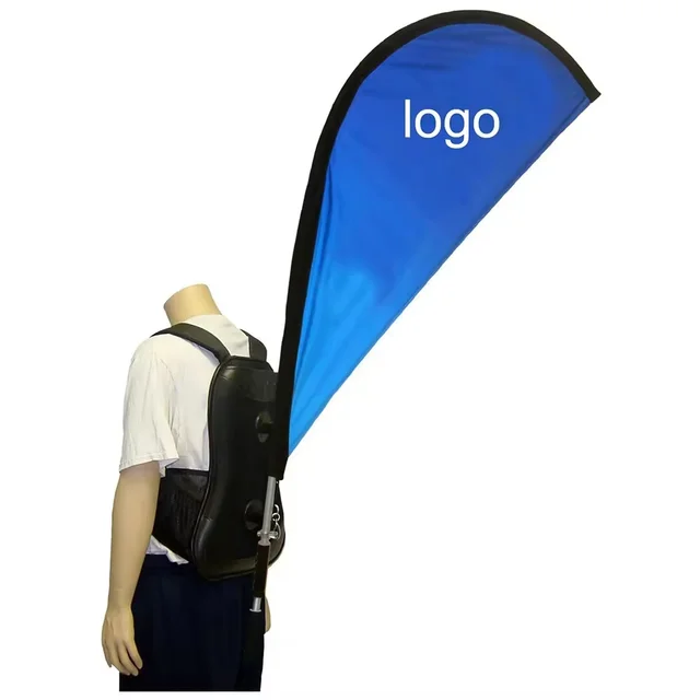 Wholesale Custom Teardrop Feather Rectangular Flying Backpack Flag Banner with Poles Walking Promotional Advertising Flagpoles