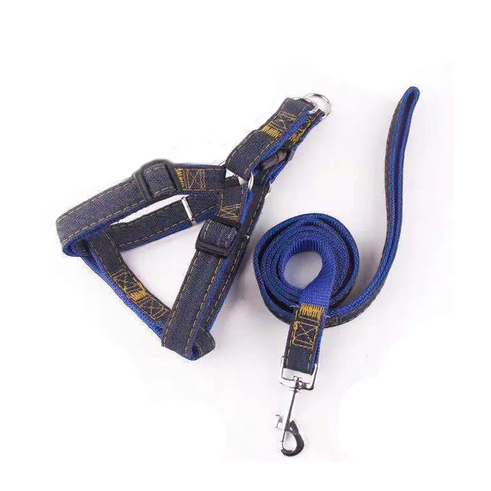 Jean Dog Harness And Leash in blue colour