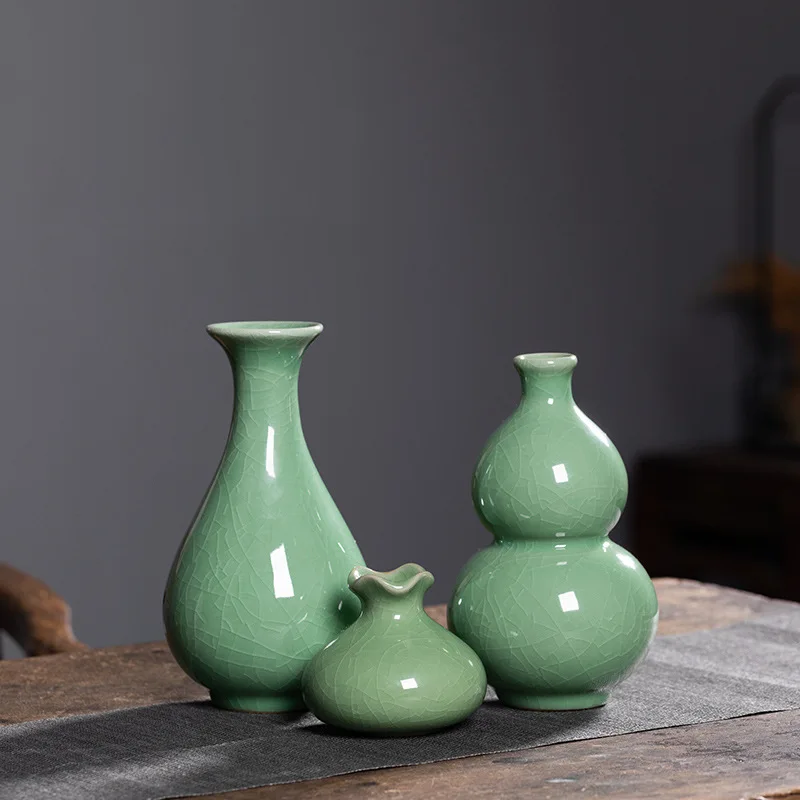 product chinese style celadon flower vase three piece set ceramic minimalist living room decoration flower ware household ornaments280-7