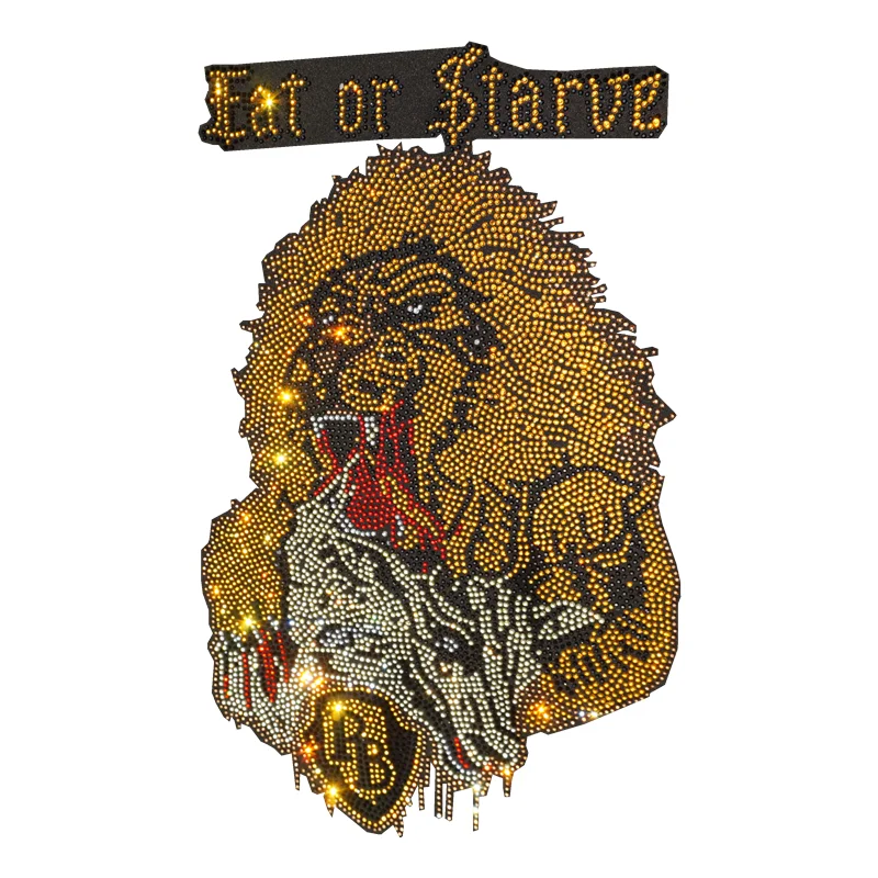 Free sample Tiger rhinestone iron on heat transfer logo custom for clothes
