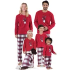 Children Round Neck Long Sleeve Plaid Christmas Elk Family Pajamas For Parents And Children