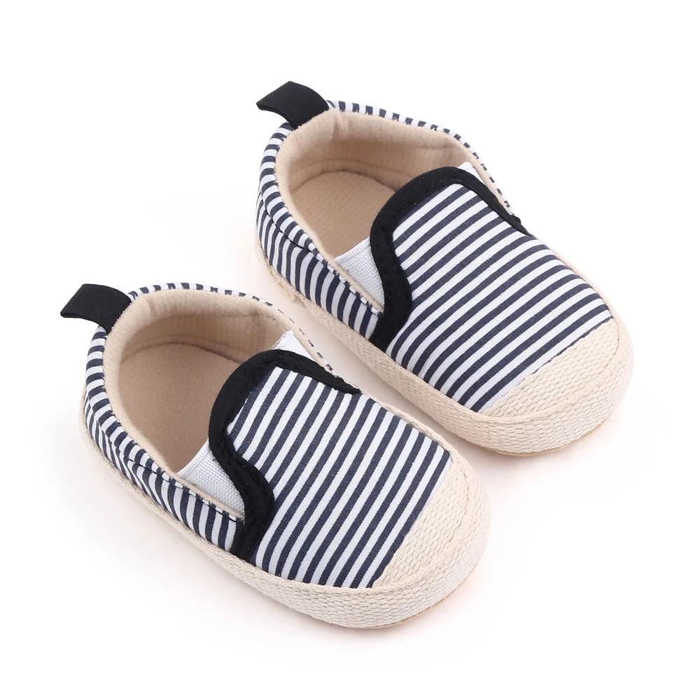 Spring and Autumn Baby Boys Solid Color Striped Soft Soled Peas Infants Toddler Shoes details