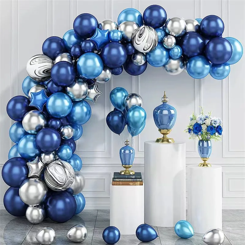 Navy blue Metallic blue Silver Balloon arch set Children's birthday party wedding party decorations