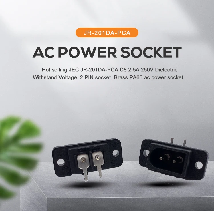 Chinese Factory sale JEC JR-201DA(PCA) C8 2.5A 250V ac power socket 2 PIN plug and socket
