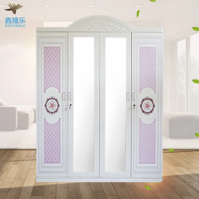 4-Door Metal Imprint Cupboard Steel Almirah Lemari Pakaian Armario Cabinet with Mirror Home Bedroom Wardrobe Furniture