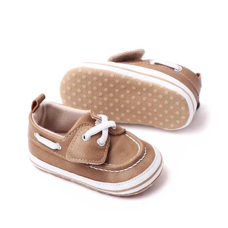 Comfortable Soft-soled PU Leather Top Solid Color Shoelaces Decorate Baby Spring and Autumn Shoes for Boys details