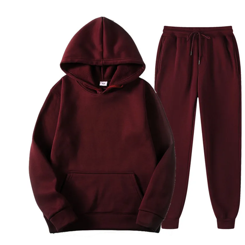 Wholesale Multi Colors Plus Size Unisex Hoodies Sets Solid Color Comfortable Autumn Hoodies And Sweat Pants Set