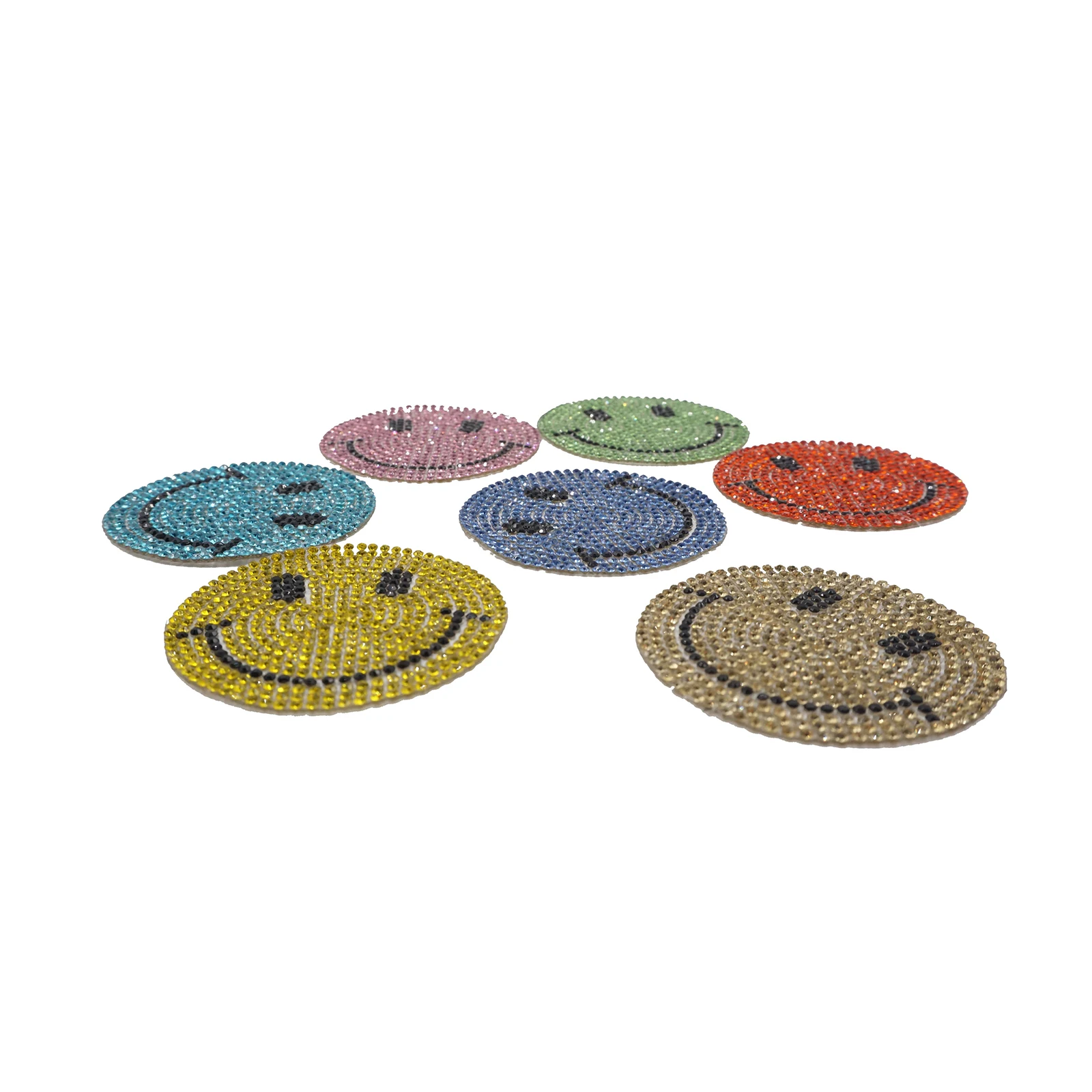 Baseball ready design free sample iron on colorful smiley face rhinestone luxury patches