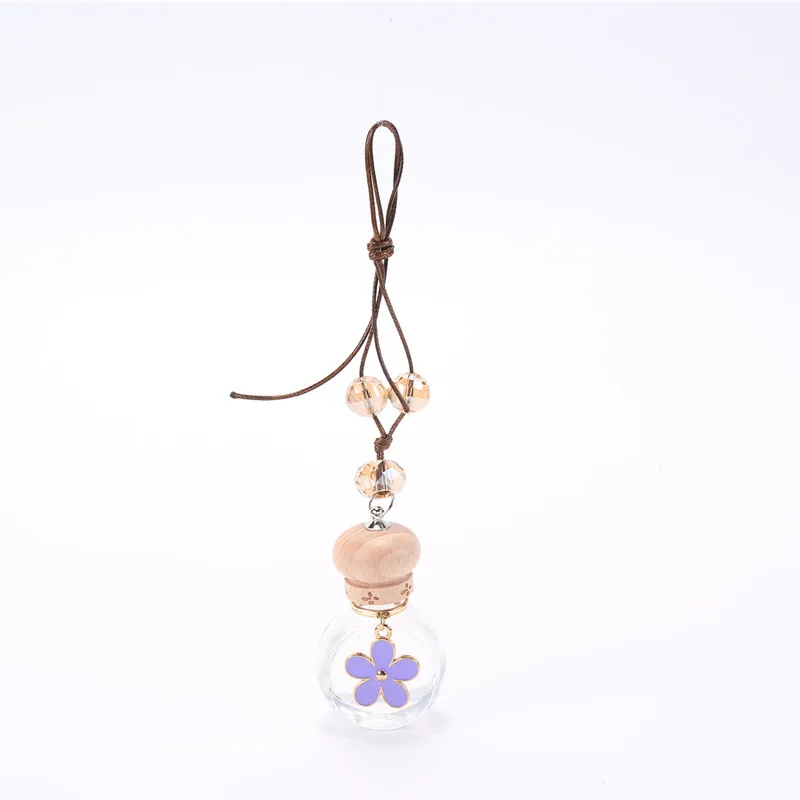 product hot sale 8ml rose shape glass bottle wooden lid string tied nice car pendant hanging perfume-6