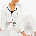 Hoodie Corset Hoodie Blue Zipper Front New Fashion Women And Sexy Sports Corset Waist Textured Zip Long Sleeve Hoodie