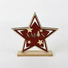 5 Star Red Ornament Wooden Red Velvet Tabletop Ornament 5 Pointed Star For Christmas