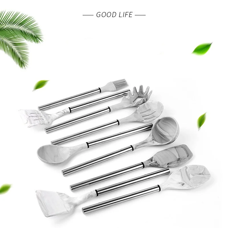 Most Popular Nonstick Heat Resistant Marble 11 Pcs Kitchen Tools Silicone Cooking Shovel Utensil Set