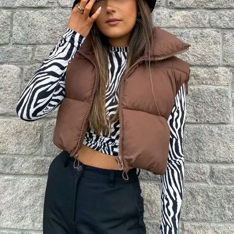 ladies brown puffer vest