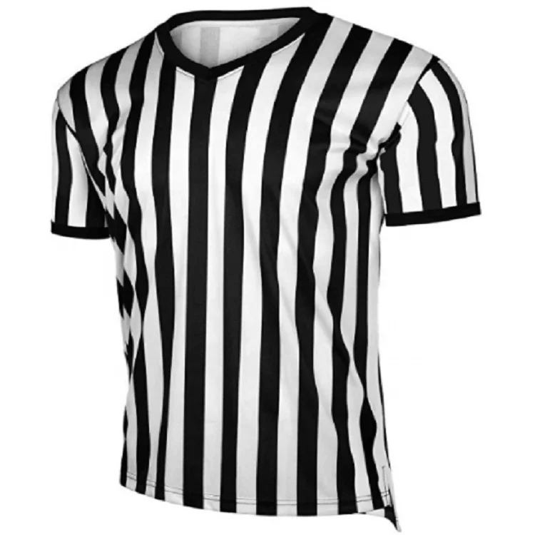 TOPTIE Sporting Goods Men's Referee Shirt Official V-Neck Black & White Stripe Jersey 