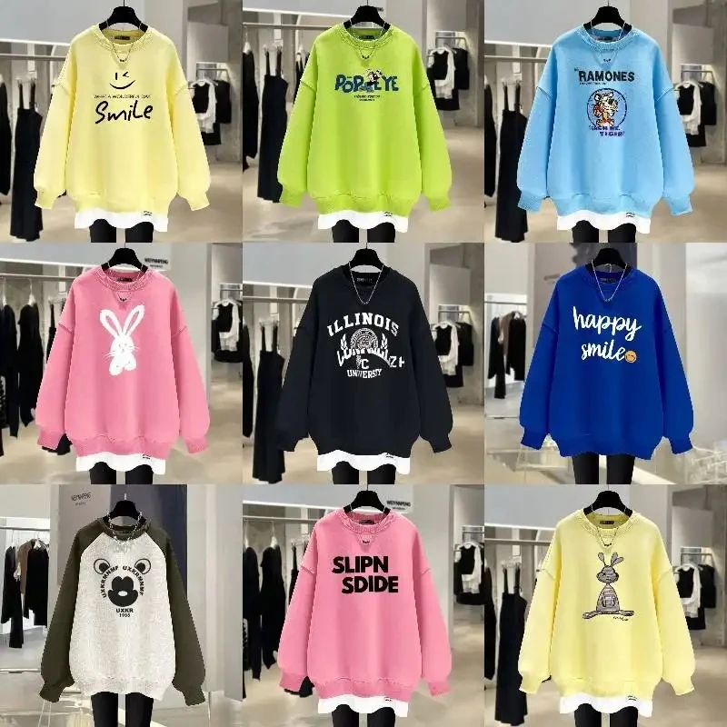 Women's oversized sweatshirt pattern retro hoodie cute Los Angeles California teen loose crew-neck fashion clothing