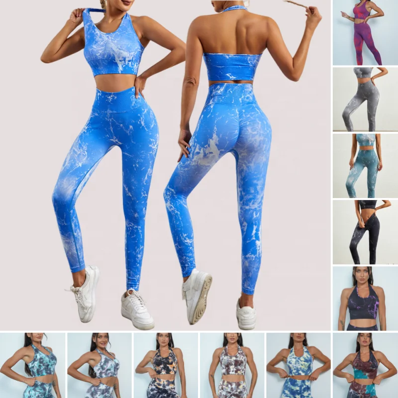 Tie Dye Sexy Beautiful Back Bra Yoga Wear Women Gym Fitness Set Push Up Leggings Sportswear Workout Running Clothes  Yoga Sets