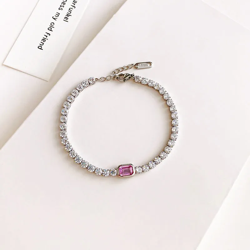 Tarnish free stainless steel full diamond zircon tennis chain bracelet for women