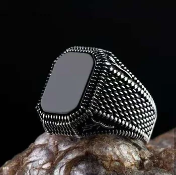 2022 New design Fashion Dainty Gem Ring Natural Black Onyx Ring for Men Factory