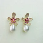 Diamond Earrings Luxury S925 Silver Needle Color Diamond Stamen Flower Pearl Ladies Earrings