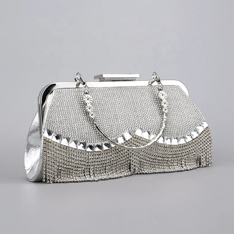Amiqi MRY67 Trendy Shiny Women Handbag Clutch Purse Fancy Sling Bag  Metal Chain Ladies Evening Bag Rhinestone