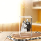 Gift Personalised Custom 3D Laser Engraving Photo Crystal Cube Etched Glass Picture Block For Wedding Anniversary Gift