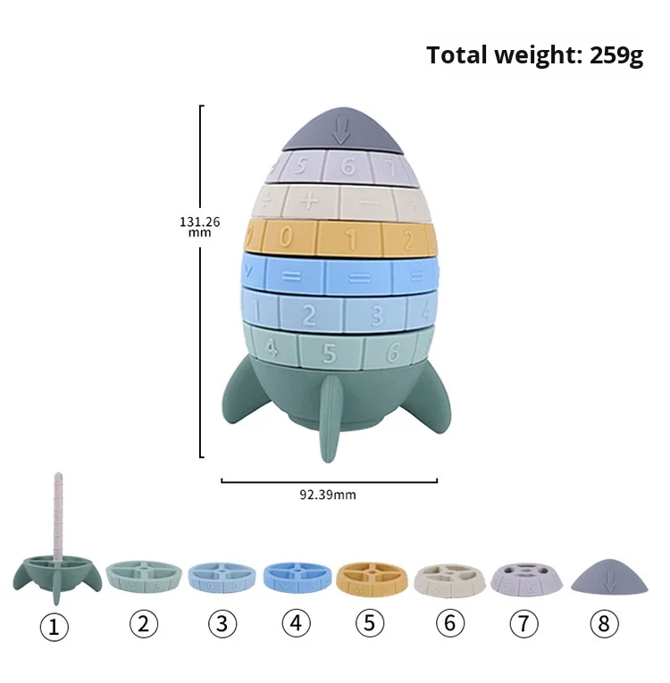 Rainbow Rocket Stacking Block Set Soft Eco-Friendly Silicone Educational Toy for 5-7 Years factory