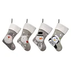 Top Seller Plush Plaid Santa Snowman Reindeer Penguin Patterns Christmas Stocking Grey Christmas Stocking In Bulk