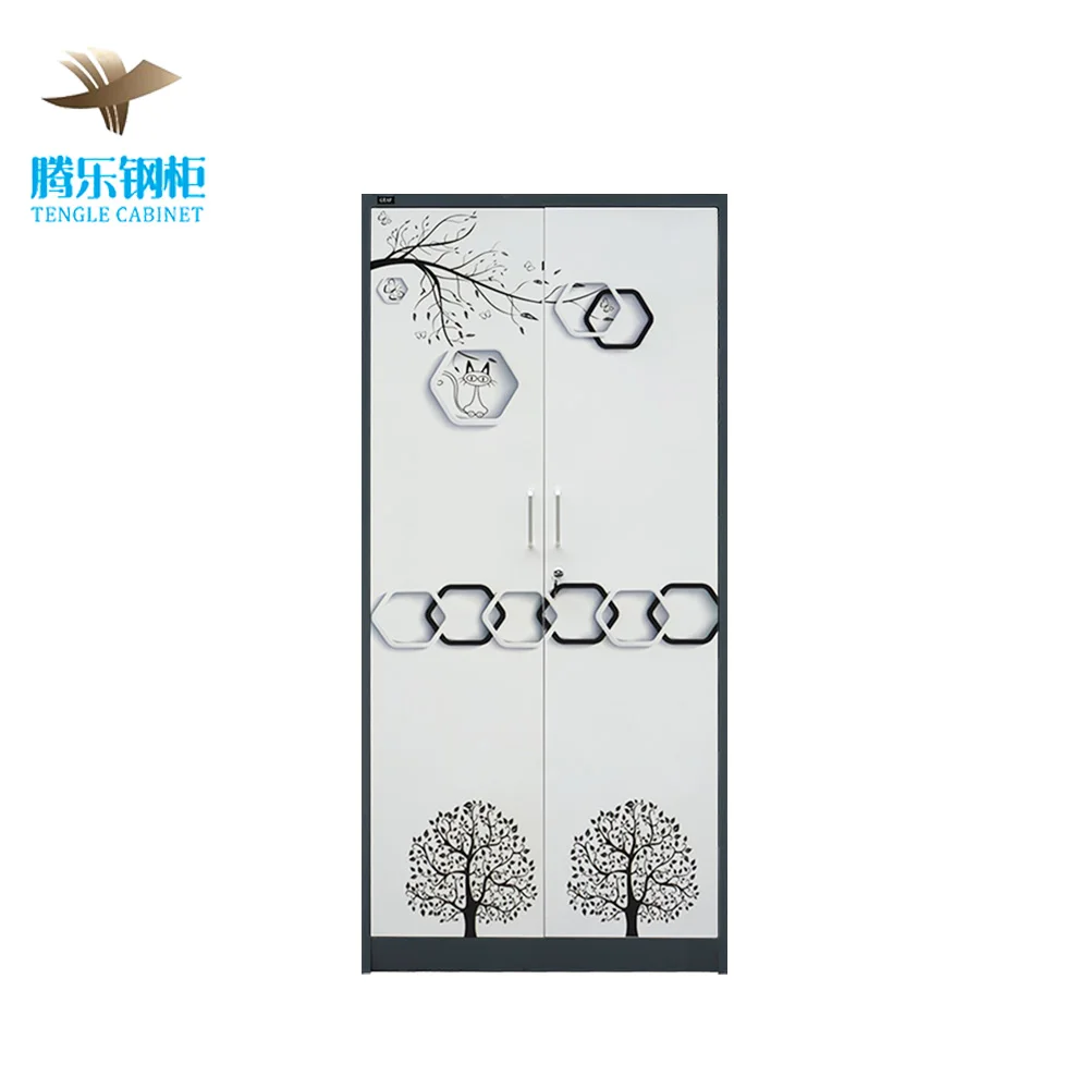 Flower Printing Steel Locker Bedroom Furniture Pattern-Transfer Printed Garderobe Wardrobe for Home Use