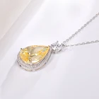 Gem Real 925 Sterling Silver Ice Cut Yellow CZ Gem Stone Necklace CZ Halo Pendant Sliver Wedding Necklace For Bride