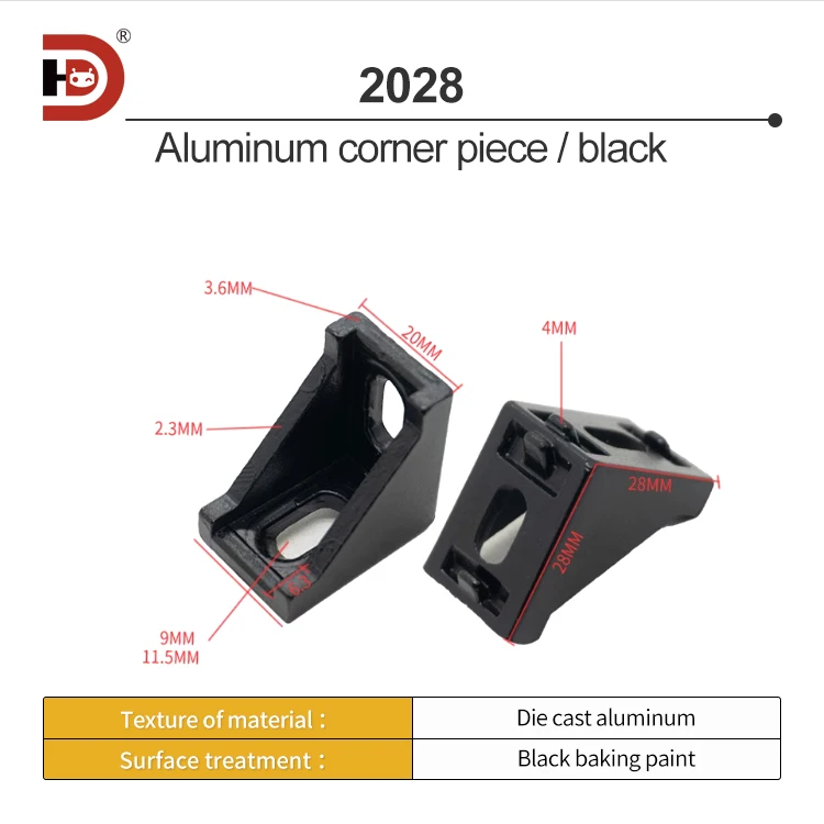 Industrial Aluminum Profile Accessories 2028/2020 Corner Code Corner Piece L Corner Seat Connector Aluminum Profile Bracket supplier