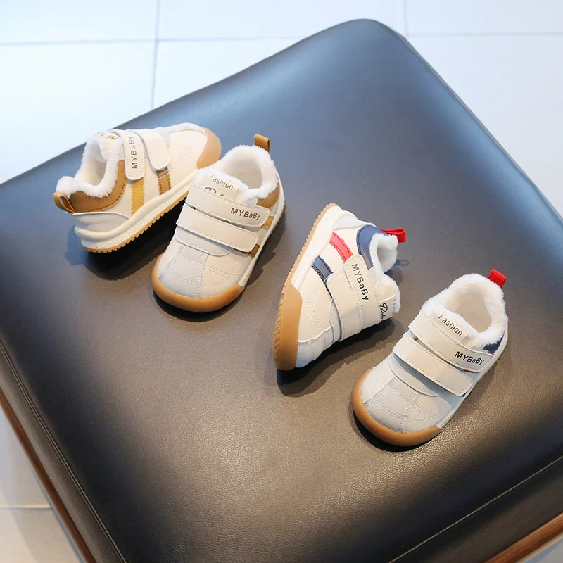 Newest Winter Walking Kids Shoes Soft Rubber Soled Sneakers Plush Fleece Toddler Baby Shoes factory