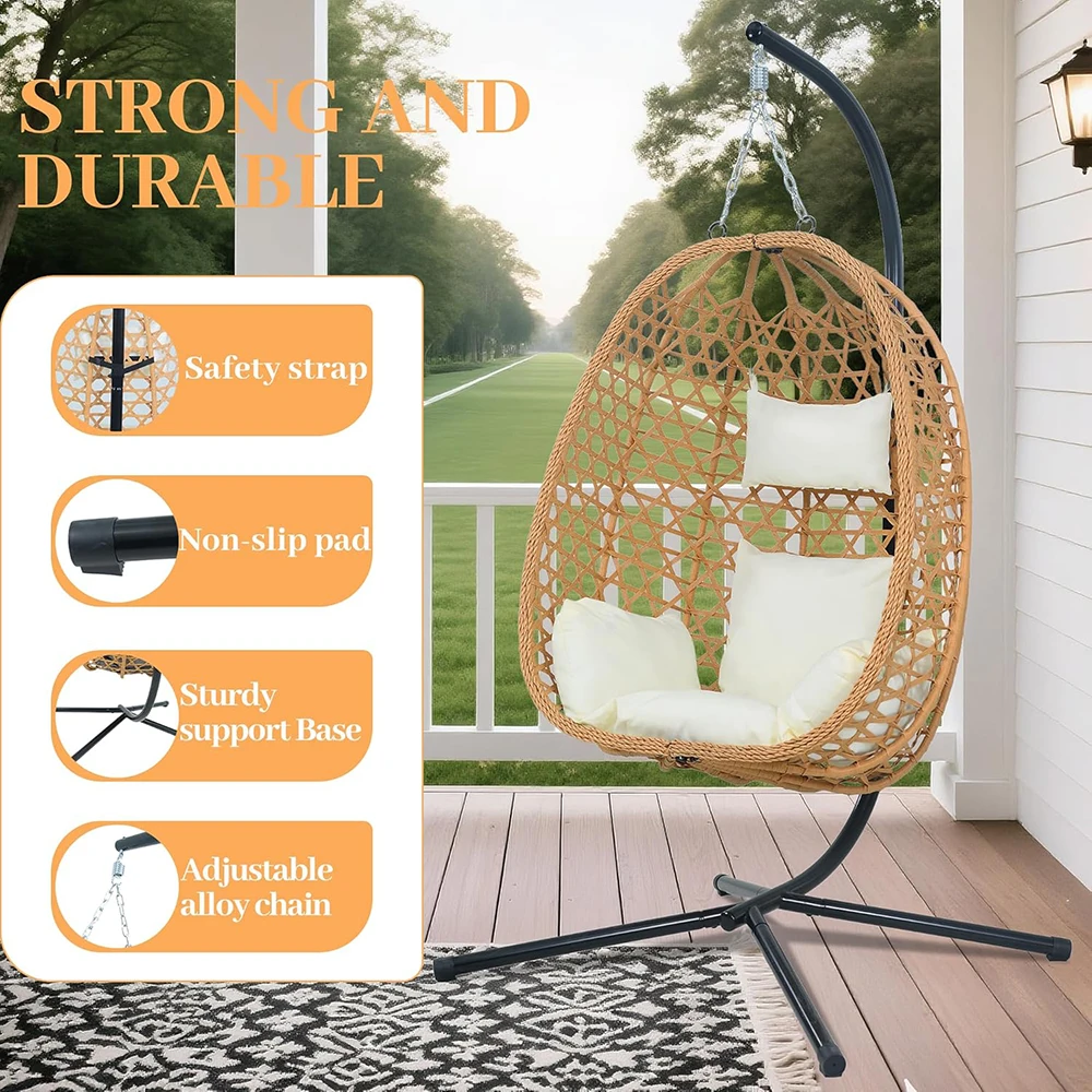 product nu deco modern hanging egg chair cushions rattan swing chair stand for patio garden balcony stylish outdoor lounge chair-5