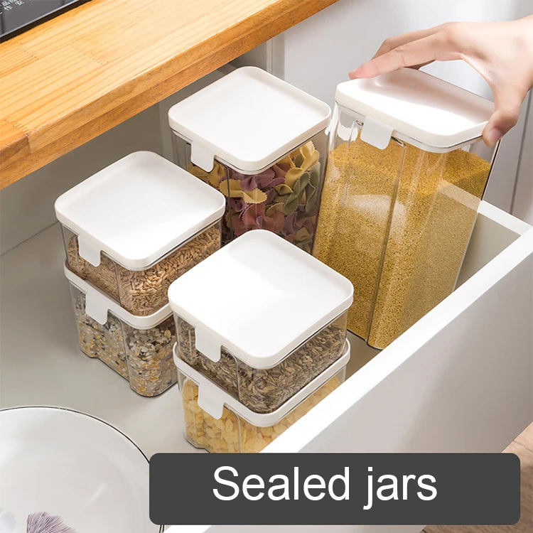 Hot sale Different Size White Lid Storage Jar Tea Pasta Storage Box kitchen Macaroni Sealing Jar Oat Storage Organizer