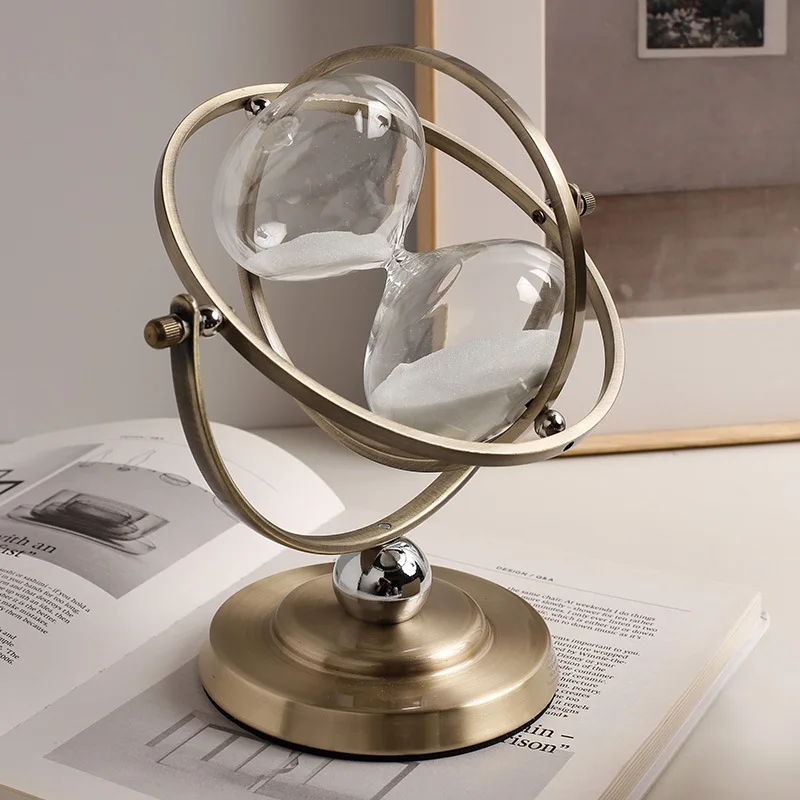 Rotating Globe Style Hourglass Timer Antique Bronze Finish Modern Decorative Home Office Desk Ornament Time Management Tool