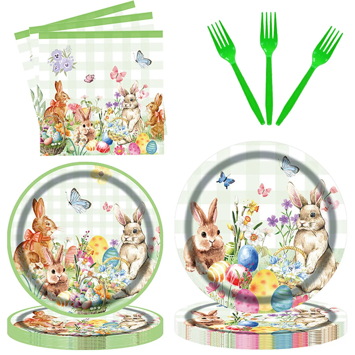 Animal Party Decoration custom Rabbit print birthday party disposable paper plates and cups set