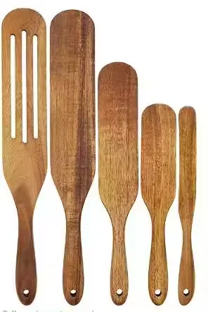 5pc Wooden Spurtles Set Non-Stick Utensils Tools Durable Natural Wood Slotted Stirring Spatula Kitchen Cookware For Cooking