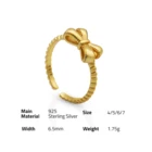 Ring Chris April In Stock Simple Design 925 Sterling Silver Gold Plated Ribbon Bowknot Ring Fine Jewelry
