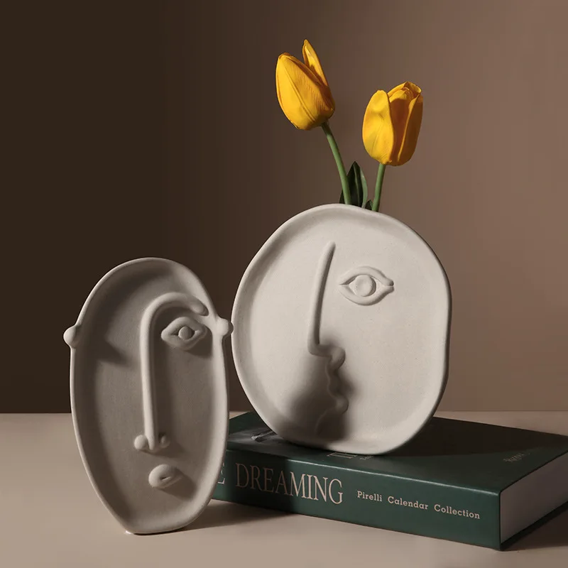 2023 Home decor Living room items Craft ornament Porcelain Abstract face Creative Modern Flower Vases