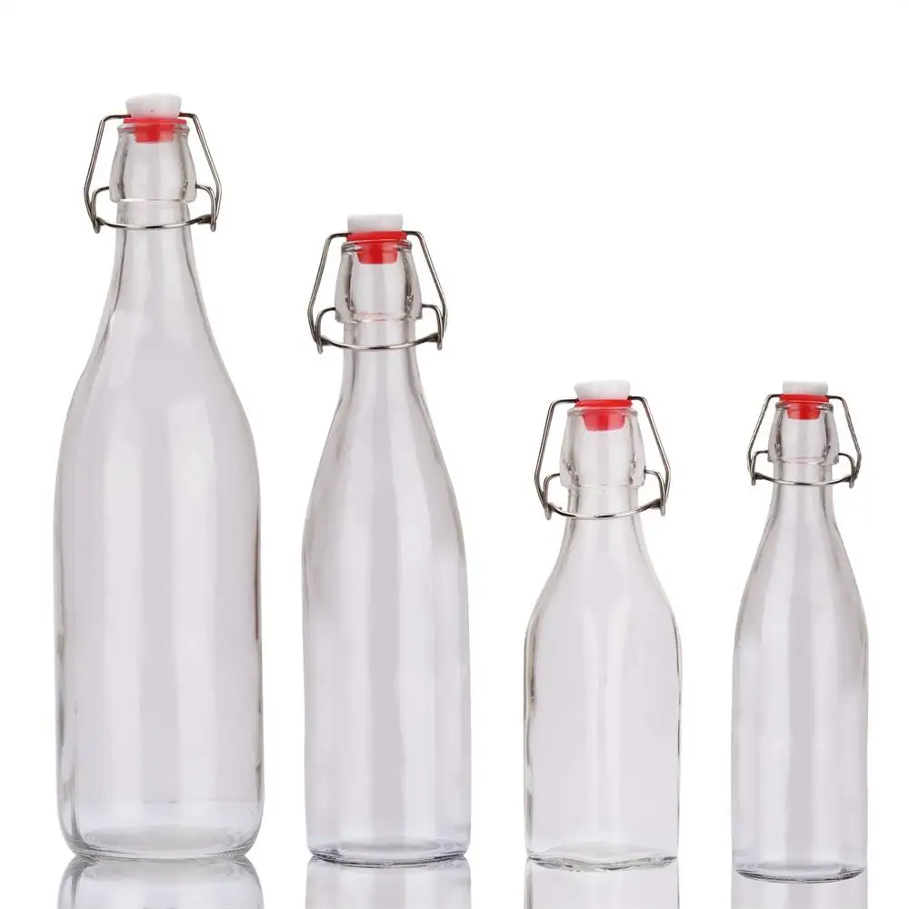 2-6 Glass Bottles with Hanger Clasp 1L Drinking Bottle Wire Hanger Bottle 1000ml 