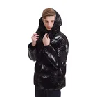 Jacket Full Zipped Shiny Black Nylon Winter Padded Cotton Custom Puffer Down Jacket