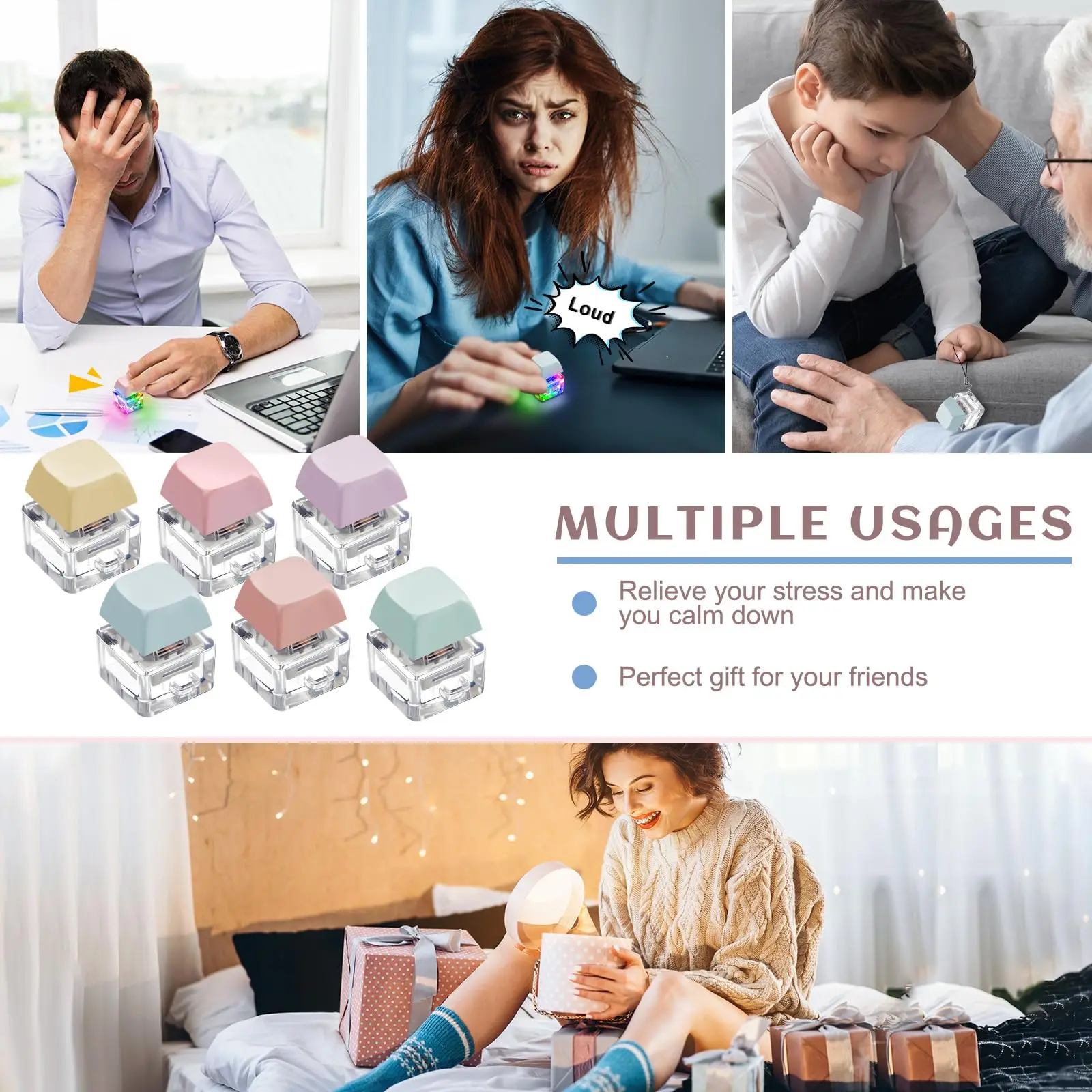 Creative Stress Relief Pendant Toy Keycap Fidget Keychain for Kids & Adults Pinch, Vent, Relax & Relieve Anxiety factory