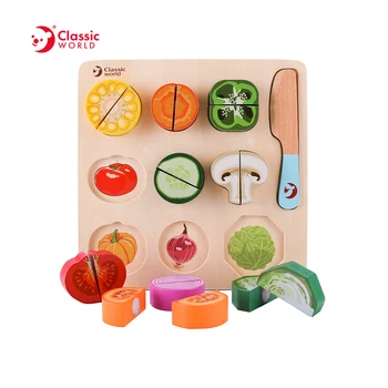 Early Education Montessori Wooden Play Food for Kids Kitchen Toys Cutting Food Vegetables and Fruit Puzzle