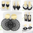 Earrings Summer Style Golden Drop Women Geomatric Black Long Hanging Stud Earrings