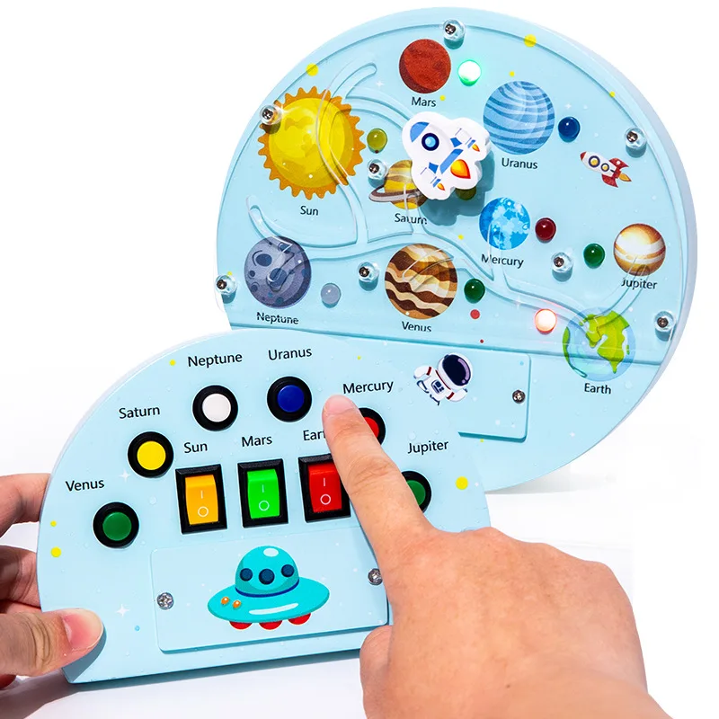 Lumière LED unisexe pour enfants, planche occupée Montessori, jouet éducatif précoce, espace en bois, planète, apprentissage, fabrication de jouets