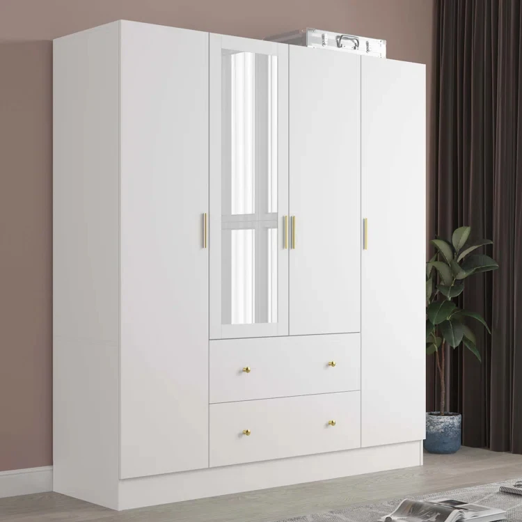 Large Storage Cabinet Armoire with Mirror and 2 Drawer 4 Door Wardrobe clothes organizer