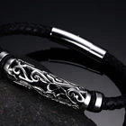 Silver Bracelet Amazon Hot Sale Hollow Pattern Silver Fiber Weaving Leather Stud Bracelet Stainless Steel